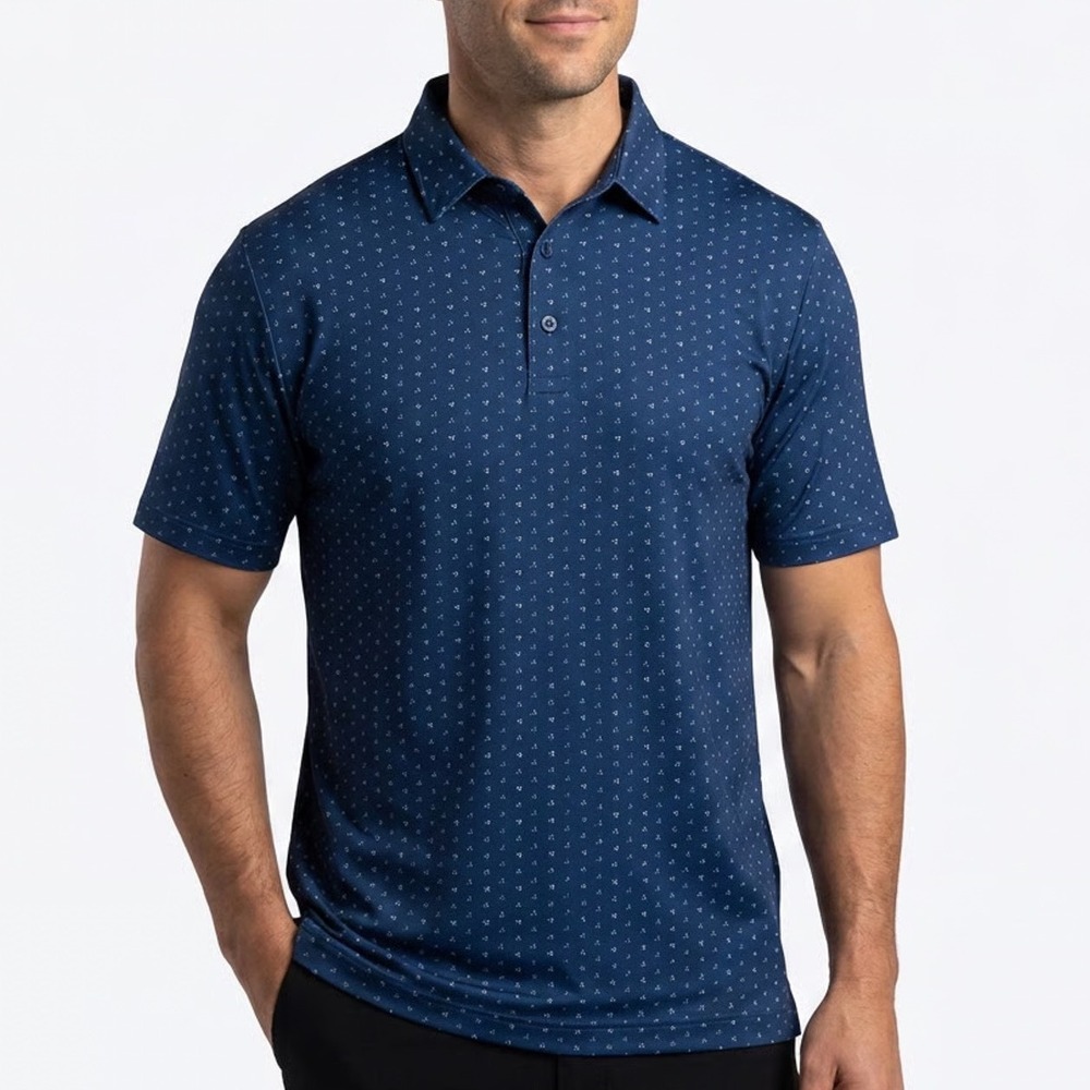 Bogeybros Polo Shirt Men 2XL Blue Printed Short Sleeve Spread Collar Golf Tennis